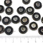 Coin Wheel Window Table Cut Flat Czech Beads - Picasso Brown Opaque Jet Black - 12mm