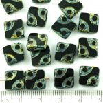 Square Window Table Cut Flat Dotted Czech Beads - Picasso Brown Opaque Jet Black - 10mm