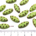 Oval Waved Petal Flat Window Table Cut Czech Beads - Picasso Brown Opaque Green Opal - 18mm
