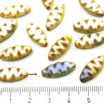 Oval Waved Petal Flat Window Table Cut Czech Beads - Picasso Brown Opal Moonstone White - 18mm