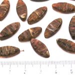 Oval Waved Petal Flat Window Table Cut Czech Beads - Picasso Brown Agate Yellow Opal Striped - 18mm