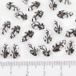 Leaf Carved Czech Beads - Crystal Clear Black Patina Wash - 10mm