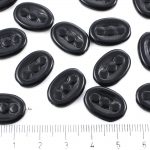 Flat Oval Carved Dots Czech Beads - Opaque Jet Black - 18mm