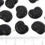 Shell Ammonite Fossil Carved Czech Beads - Opaque Jet Black - 17mm