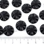Large Flat Flower Sun Coin Round Focal Pendant Czech Beads - Opaque Jet Black - 14mm
