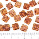 Window Table Cut Flat Carved Square Czech Beads - Picasso Crystal Pink Yellow - 10mm