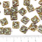 Window Table Cut Flat Carved Square Czech Beads - Picasso Brown Crystal Aqua Green - 10mm