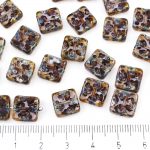 Window Table Cut Flat Carved Square Czech Beads - Picasso Brown Crystal Clear Amethyst Blue - 10mm