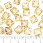 Window Table Cut Flat Carved Square Czech Beads - Picasso Crystal Opal Brown - 10mm