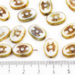 Oval Window Table Cut Flat Dots Czech Beads - Picasso Brown Opal Moonstone White - 14mm
