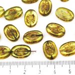 Oval Window Table Cut Flat Dots Czech Beads - Picasso Crystal Olive Olivine Green - 14mm