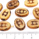 Oval Window Table Cut Flat Dots Czech Beads - Picasso Brown Opaque Silky Beige Ivory - 18mm