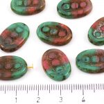 Oval Window Table Cut Flat Dots Czech Beads - Picasso Silk Opal Pink Turquoise Green Mix - 18mm