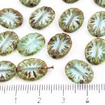 Oval Flower Sun Flat Czech Beads - Picasso Brown Crystal Aqua Green - 14mm