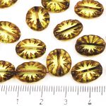 Oval Flower Sun Flat Czech Beads - Picasso Brown Crystal Yellow Peridot Green - 14mm