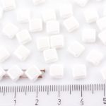 Square Silky Two Hole Flat Czech Beads - Opaque White Alabaster Luster - 6mm