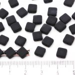 Square Silky Two Hole Flat Czech Beads - Matte Opaque Jet Black - 6mm