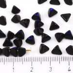 Half Pinch Large Czech Beads - Opaque Jet Black Metallic Blue Azure Half Luster - 7mm