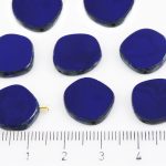 Coin Round Window Table Cut Flat Czech Beads - Picasso Brown Opaque Dark Royal Blue - 15mm