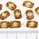 Rectangle Window Table Cut Flat Czech Carved Beads - Picasso Yellow Crystal Matte - 12mm