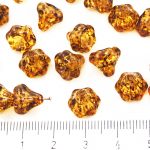 Bell Flower Caps Czech Beads - Picasso Crystal Brown Yellow - 9mm