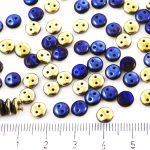 Lentil Round Flat Czech Two Hole Beads - California Blue Gold Half - 6mm