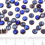 Lentil Round Flat Czech Two Hole Beads - Crystal Clear Metallic Blue Azure Half Luster - 6mm