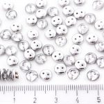 Lentil Round Flat Czech Two Hole Beads - Crystal Clear Metallic Labrador Silver Half - 6mm