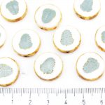 Flat Coin Trilobite Fossil Marine Window Table Cut Czech Beads - Picasso Brown Opaque White Alabaster Turquoise Patina Wash - 17mm