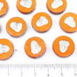 Flat Coin Trilobite Fossil Marine Window Table Cut Czech Beads - Picasso Brown Opaque Hyacinth Orange Turquoise Patina Wash - 17mm