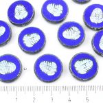 Flat Coin Trilobite Fossil Marine Window Table Cut Czech Beads - Picasso Brown Opaque Dark Blue Sapphire Turquoise Patina Wash - 17mm