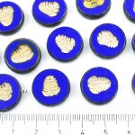 Flat Coin Trilobite Fossil Marine Window Table Cut Czech Beads - Picasso Brown Opaque Dark Blue Sapphire Gold Patina Wash - 17mm