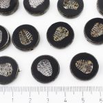 Flat Coin Trilobite Fossil Marine Window Table Cut Czech Beads - Picasso Brown Opaque Jet Black - 17mm