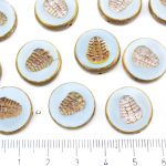 Flat Coin Trilobite Fossil Marine Window Table Cut Czech Beads - Picasso Brown Opaque Turquoise Baby Blue - 17mm