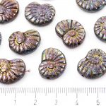 Shell Ammonite Fossil Carved Czech Beads - Metallic Iris Purple Brown - 17mm