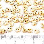 Lentil Round Flat Czech Two Hole Beads - Picasso Brown Honey Yellow White Luster - 6mm