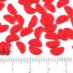 Crescent Moon Shaped Two Hole Czech Beads - Opaque Coral Red - 8mm