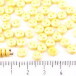 Lentil Round Flat Czech Two Hole Beads - Matte Pearl Topaz Yellow Cotton Candy - 6mm