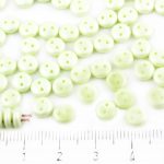 Lentil Round Flat Czech Two Hole Beads - Matte Pearl Chrysolite Green Cotton Candy - 6mm