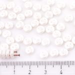 Lentil Round Flat Czech Two Hole Beads - Pastel Pearl Alabaster Snow White - 6mm