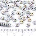 Lentil Round Flat Czech Two Hole Beads - Picasso Brown Opaque Blue Fern Green Luster - 6mm