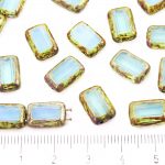 Rectangle Rustic Table Cut Flat Two Hole Czech Beads - Picasso Brown Aquamarine Blue Opal - 12mm