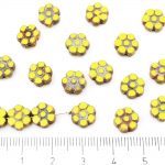 Table Cut Window Coin Flower Czech Beads - Picasso Yellow Brown - 8mm