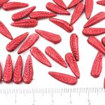 Carved Leaf Flower Feather Bird Wing Czech Beads - Matte Metallic Lava Red - 17mm