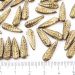 Carved Leaf Flower Feather Bird Wing Czech Beads - Metallic Gold Bronze - 17mm