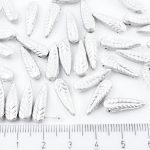 Carved Leaf Flower Feather Bird Wing Czech Beads - Metallic Silver - 17mm