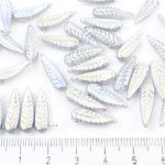 Carved Leaf Flower Feather Bird Wing Czech Beads - Crystal Clear Ab Half Silver Wash - 17mm