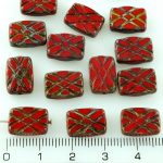 Rectangle Table Cut Window Czech Beads - Picasso Red - 12mm