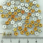 Forget-Me-Not Flower Czech Small Flat Beads - Vitrail Metallic Gold White Half - 5mm