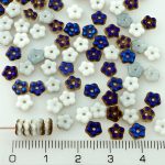 Forget-Me-Not Flower Czech Small Flat Beads - White Blue Azure Half Luster - 5mm